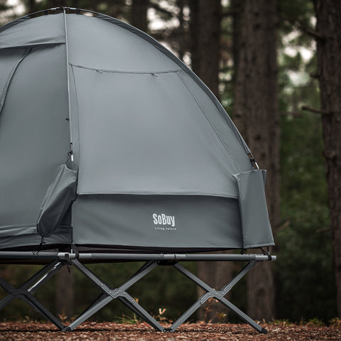 SoBuy OGS32-II-L-HG Buitenkampeertent met lampenhaken en schoenenopbergvakken 3-in-1 praktisch veldbed