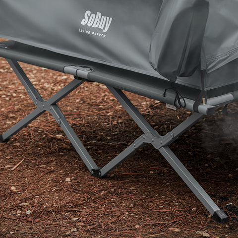 SoBuy OGS32-II-L-HG Buitenkampeertent met lampenhaken en schoenenopbergvakken 3-in-1 praktisch veldbed