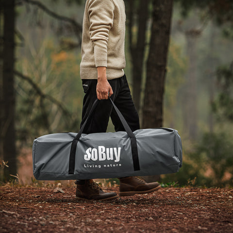 SoBuy OGS32-II-L-HG Buitenkampeertent met lampenhaken en schoenenopbergvakken 3-in-1 praktisch veldbed