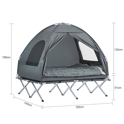 SoBuy OGS32-L-HG | 4-in-1 Tent met opvouwbaar  verhoogd bed, dak, slaapzak, luchtmatras  | Maximale belasting 180 kg | 1 Personen | Grijs