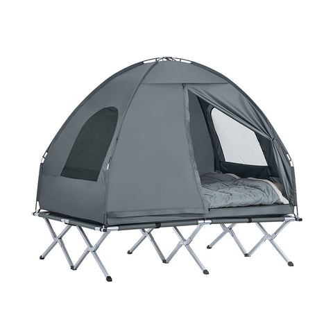 SoBuy OGS32-L-HG | 4-in-1 Tent met opvouwbaar  verhoogd bed, dak, slaapzak, luchtmatras  | Maximale belasting 180 kg | 1 Personen | Grijs