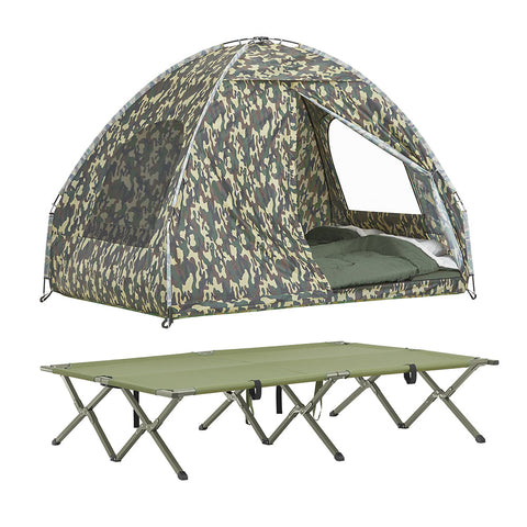 SoBuy OGS32-L-TN | 4-in-1 Tent met opvouwbaar  verhoogd bed, dak, slaapzak, luchtmatras  | Maximale belasting 180 kg | 1 Personen | Camouflage | Camouflage