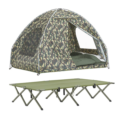 SoBuy 4-in-1 Tent met Campingbed, Slaapzak, Luchtmatras en Accessoires, 2 Persoons Veldbed, OGS32-L-TN