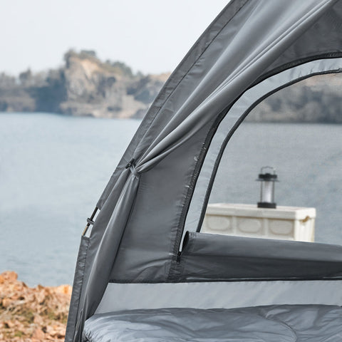 SoBuy OGS32-L-HG | 4-in-1 Tent met opvouwbaar  verhoogd bed, dak, slaapzak, luchtmatras  | Maximale belasting 180 kg | 1 Personen | Grijs