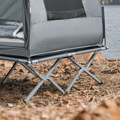 SoBuy OGS32-L-HG | 4-in-1 Tent met opvouwbaar  verhoogd bed, dak, slaapzak, luchtmatras  | Maximale belasting 180 kg | 1 Personen | Grijs