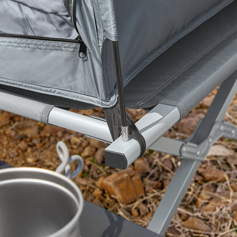 SoBuy OGS32-L-HG | 4-in-1 Tent met opvouwbaar  verhoogd bed, dak, slaapzak, luchtmatras  | Maximale belasting 180 kg | 1 Personen | Grijs