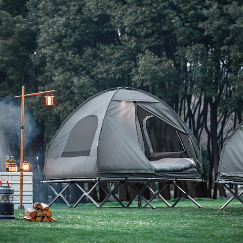 SoBuy OGS32-L-HG | 4-in-1 Tent met opvouwbaar  verhoogd bed, dak, slaapzak, luchtmatras  | Maximale belasting 180 kg | 1 Personen | Grijs