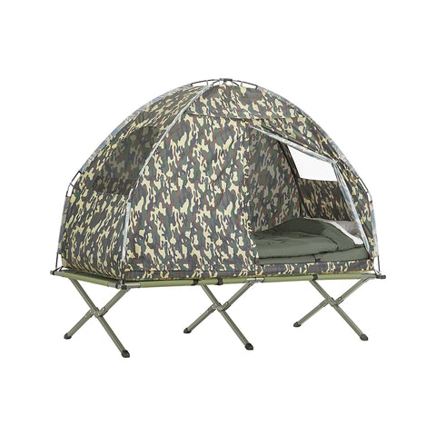 SoBuy 4-in-1 Tent met Campingbed, Slaapzak, Luchtmatras en Accessoires, 1 Persoons Veldbed, OGS32-TN