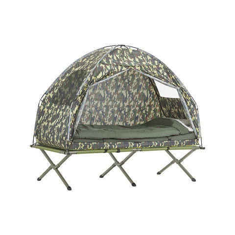 SoBuy OGS32-TN | 4-in-1 Tent met opvouwbaar  verhoogd bed, dak, slaapzak, luchtmatras  | Maximale belasting 114 kg | 1 Persoon | Camouflage | Camouflage