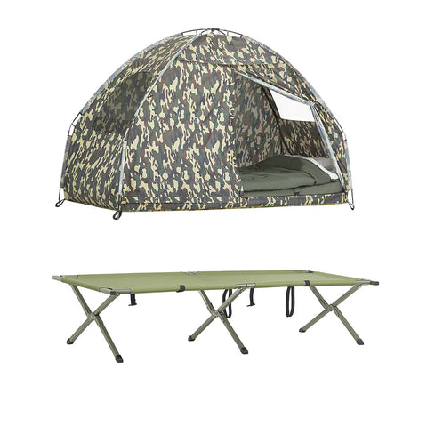 SoBuy OGS32-TN | 4-in-1 Tent met opvouwbaar  verhoogd bed, dak, slaapzak, luchtmatras  | Maximale belasting 114 kg | 1 Persoon | Camouflage | Camouflage