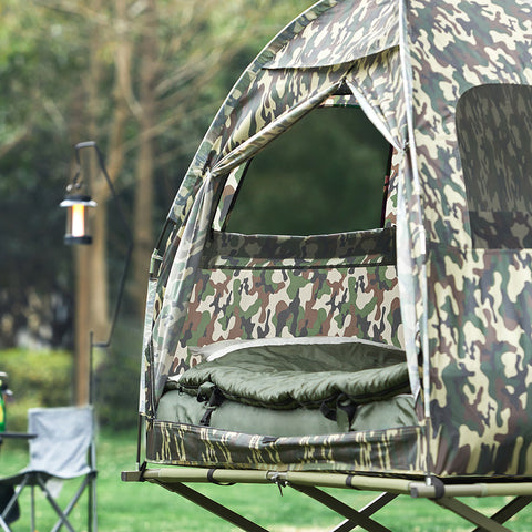 SoBuy OGS32-TN | 4-in-1 Tent met opvouwbaar  verhoogd bed, dak, slaapzak, luchtmatras  | Maximale belasting 114 kg | 1 Persoon | Camouflage | Camouflage