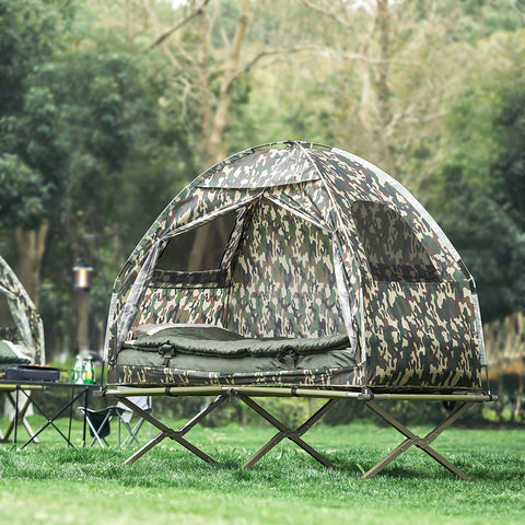 SoBuy 4-in-1 Tent met Campingbed, Slaapzak, Luchtmatras en Accessoires, 1 Persoons Veldbed, OGS32-TN