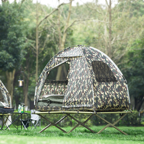 SoBuy OGS32-TN | 4-in-1 Tent met opvouwbaar  verhoogd bed, dak, slaapzak, luchtmatras  | Maximale belasting 114 kg | 1 Persoon | Camouflage | Camouflage