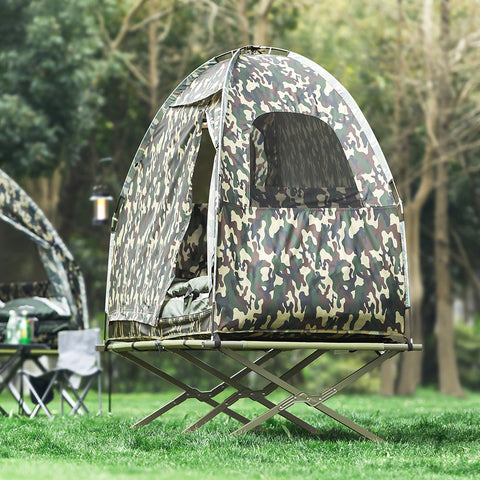 SoBuy OGS32-TN | 4-in-1 Tent met opvouwbaar  verhoogd bed, dak, slaapzak, luchtmatras  | Maximale belasting 114 kg | 1 Persoon | Camouflage | Camouflage