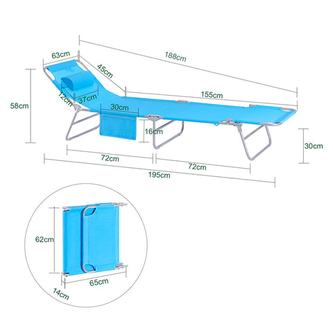 SoBuy OGS35-Bx2 | Set van 2 | Ligstoel | Tuinstoel | Opvouwbaar | Verstelbaar | met Hoofdsteun en Zijzak Blauw