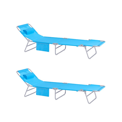 SoBuy OGS35-Bx2 | Set van 2 | Ligstoel | Tuinstoel | Opvouwbaar | Verstelbaar | met Hoofdsteun en Zijzak Blauw