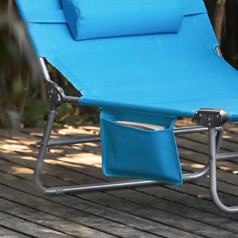 SoBuy OGS35-Bx2 | Set van 2 | Ligstoel | Tuinstoel | Opvouwbaar | Verstelbaar | met Hoofdsteun en Zijzak Blauw