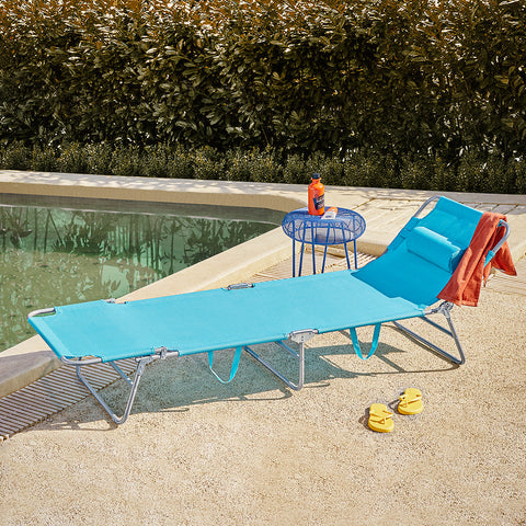 SoBuy OGS35-Bx2 | Set van 2 | Ligstoel | Tuinstoel | Opvouwbaar | Verstelbaar | met Hoofdsteun en Zijzak Blauw