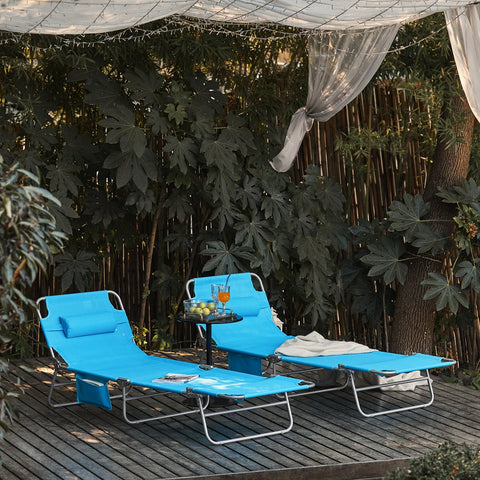 SoBuy OGS35-Bx2 | Set van 2 | Ligstoel | Tuinstoel | Opvouwbaar | Verstelbaar | met Hoofdsteun en Zijzak Blauw