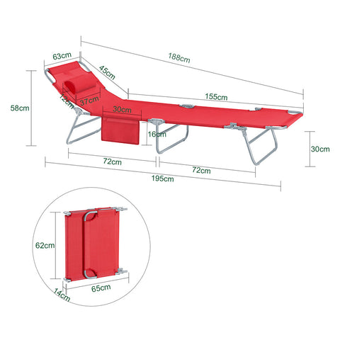 SoBuy OGS35-Rx2 | Set van 2 | Ligstoel | Tuinstoel | Opvouwbaar | Verstelbaar | met Hoofdsteun en Zijzak | Rood
