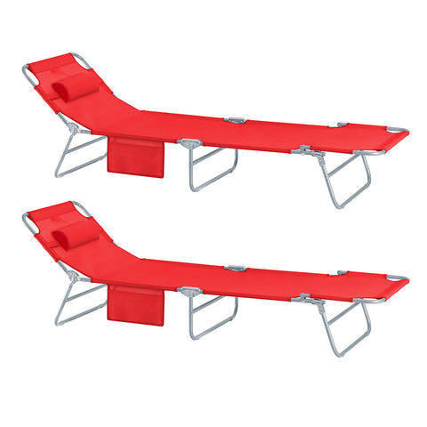 SoBuy OGS35-Rx2 | Set van 2 | Ligstoel | Tuinstoel | Opvouwbaar | Verstelbaar | met Hoofdsteun en Zijzak | Rood