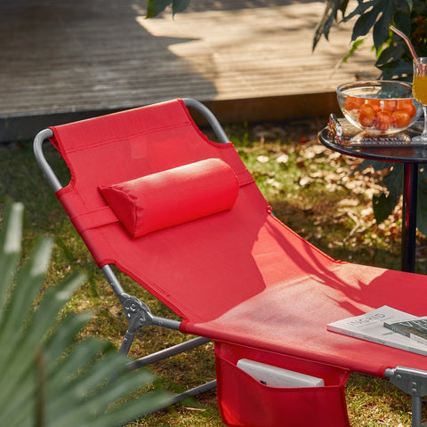 SoBuy OGS35-Rx2 | Set van 2 | Ligstoel | Tuinstoel | Opvouwbaar | Verstelbaar | met Hoofdsteun en Zijzak | Rood