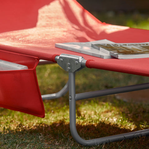 SoBuy OGS35-Rx2 | Set van 2 | Ligstoel | Tuinstoel | Opvouwbaar | Verstelbaar | met Hoofdsteun en Zijzak | Rood