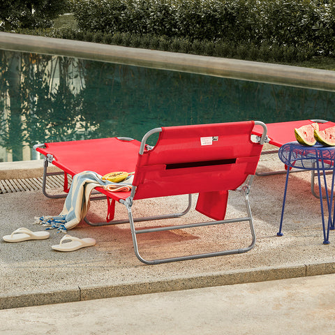 SoBuy OGS35-Rx2 | Set van 2 | Ligstoel | Tuinstoel | Opvouwbaar | Verstelbaar | met Hoofdsteun en Zijzak | Rood