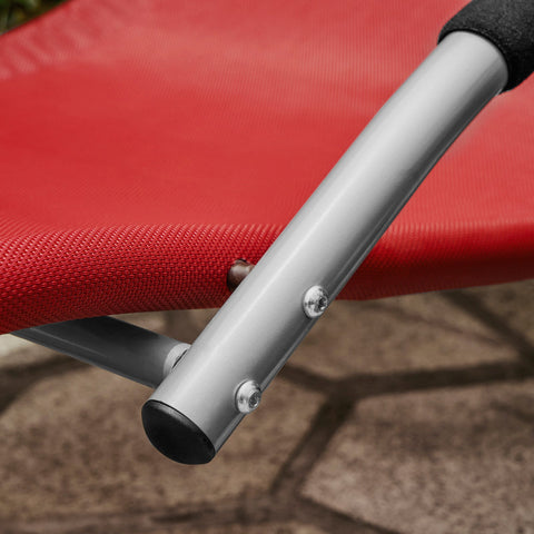 SoBuy OGS38-R | Ligstoel | Tuinstoel | Ergonomische | met Verstelbare Hoofdsteun en Zijzak | Rood