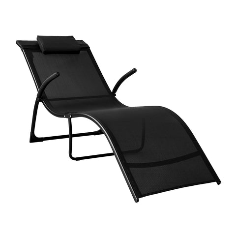 SoBuy OGS45-SCH | Ligstoel | Tuinstoel | Opvouwbaar| Ergonomische | met Verstelbare Hoofdsteun en Zijzak | Zwart