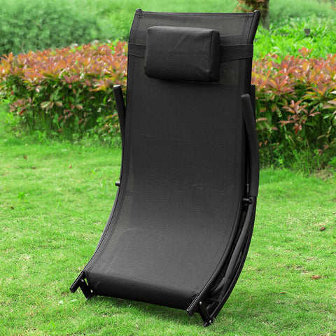 SoBuy OGS45-SCH | Ligstoel | Tuinstoel | Opvouwbaar| Ergonomische | met Verstelbare Hoofdsteun en Zijzak | Zwart