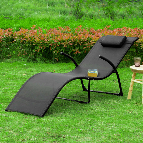 SoBuy OGS45-SCH | Ligstoel | Tuinstoel | Opvouwbaar| Ergonomische | met Verstelbare Hoofdsteun en Zijzak | Zwart