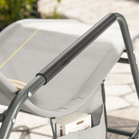 SoBuy OGS47-HG | Ligstoel | Tuinstoel | Swingstoel | Schommelstoel | Ergonomische | met Zijzak | Grijs