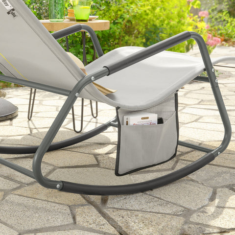 SoBuy OGS47-HG | Ligstoel | Tuinstoel | Swingstoel | Schommelstoel | Ergonomische | met Zijzak | Grijs