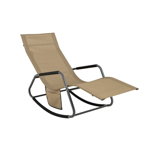 SoBuy OGS47-KA | Ligstoel | Tuinstoel | Swingstoel | Schommelstoel | Ergonomische | met Zijzak | Khaki