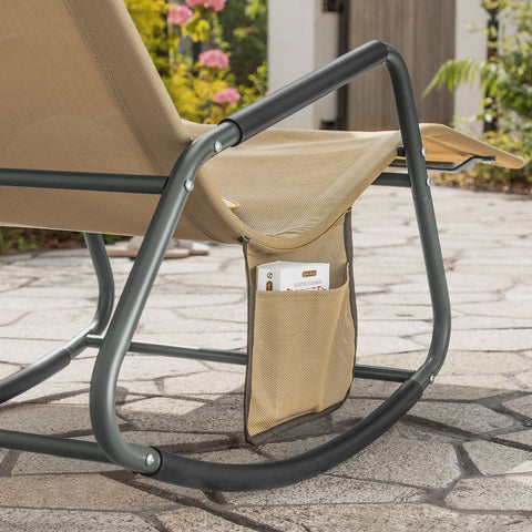 SoBuy OGS47-KA | Ligstoel | Tuinstoel | Swingstoel | Schommelstoel | Ergonomische | met Zijzak | Khaki