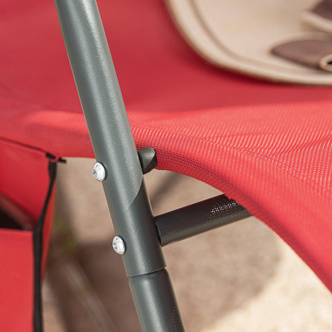 SoBuy OGS47-R | Ligstoel | Tuinstoel | Swingstoel | Schommelstoel | Ergonomische | met Zijzak | Rood