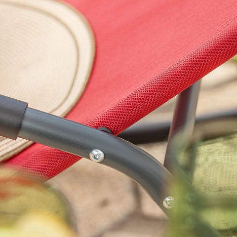 SoBuy OGS47-R | Ligstoel | Tuinstoel | Swingstoel | Schommelstoel | Ergonomische | met Zijzak | Rood