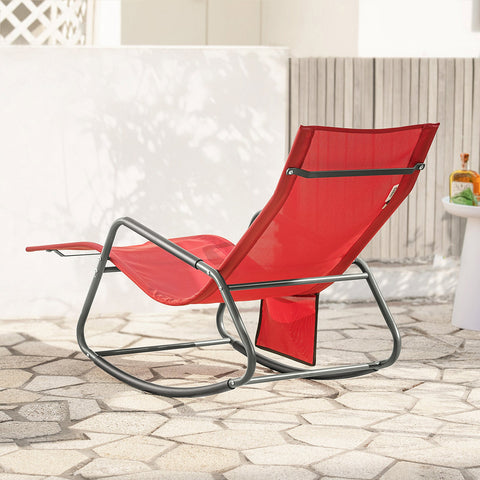 SoBuy OGS47-R | Ligstoel | Tuinstoel | Swingstoel | Schommelstoel | Ergonomische | met Zijzak | Rood