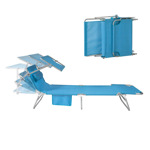 SoBuy OGS48-B | Ligstoel | Tuinstoel | Opvouwbaar | Verstelbaar | met Verstelbaar Zonnedak, Hoofdsteun en Zijzak Blauw