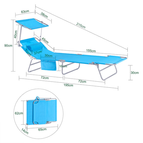 SoBuy OGS48-Bx2 | Set van 2 | Ligstoel | Tuinstoel | Opvouwbaar | Verstelbaar | met Verstelbaar Zonnedak, Hoofdsteun en Zijzak Blauw