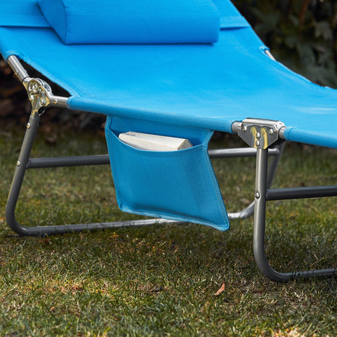 SoBuy OGS48-Bx2 | Set van 2 | Ligstoel | Tuinstoel | Opvouwbaar | Verstelbaar | met Verstelbaar Zonnedak, Hoofdsteun en Zijzak Blauw