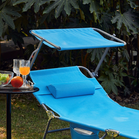 SoBuy OGS48-Bx2 | Set van 2 | Ligstoel | Tuinstoel | Opvouwbaar | Verstelbaar | met Verstelbaar Zonnedak, Hoofdsteun en Zijzak Blauw