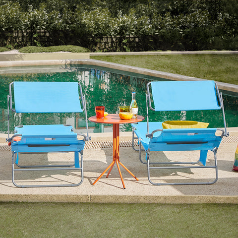 SoBuy OGS48-Bx2 | Set van 2 | Ligstoel | Tuinstoel | Opvouwbaar | Verstelbaar | met Verstelbaar Zonnedak, Hoofdsteun en Zijzak Blauw