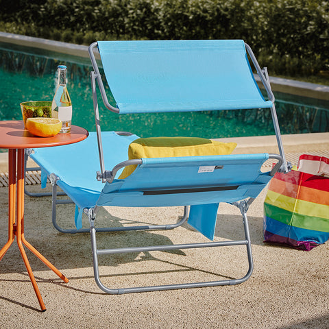 SoBuy OGS48-Bx2 | Set van 2 | Ligstoel | Tuinstoel | Opvouwbaar | Verstelbaar | met Verstelbaar Zonnedak, Hoofdsteun en Zijzak Blauw