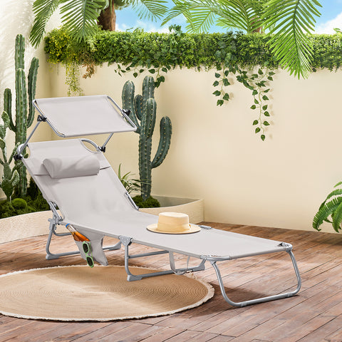 SoBuy OGS48-MIx2 | set van 2 | Ligstoel | Tuinstoel | Opvouwbaar | Verstelbaar | met Verstelbaar Zonnedak, Hoofdsteun en Zijzak | Beige