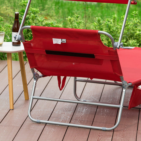SoBuy OGS48-R | Ligstoel | Tuinstoel | Opvouwbaar | Verstelbaar | met Verstelbaar Zonnedak, Hoofdsteun en Zijzak | Rood