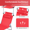 SoBuy Set van 2 Opvouwbare Ligstoelen, Verstelbare Lounge Stoelen met Luifel & 4 Standen - UV-Beschermende Zonnekap, Voor Zwembad, Camping en Buitenleven,Rood, OGS48-Rx2