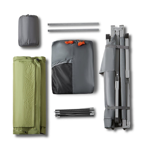 SoBuy OGS60-HG | Opvouwbaar Campingbedje | 3 in 1 met anti-UV dak + opblaasbare matras + draagtas | maximale belasting 150 kg | 1 persoon | Grijs