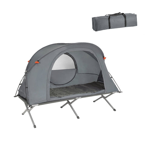 SoBuy OGS60-HG | Opvouwbaar Campingbedje | 3 in 1 met anti-UV dak + opblaasbare matras + draagtas | maximale belasting 150 kg | 1 persoon | Grijs